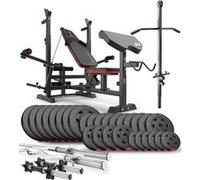 Ensemble d'haltères 165 kg Hop-Sport, Banc de Musculation et Poulie haute HS-1075, Set Disques de Poids 31 mm et Barres d'haltères