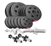 Hop-Sport Ensemble d'haltères 38kg, Barre d'Haltère Super Curl SZ 120 cm, Courtes 45 cm, Set Disques de poids 2x5, 4x2.5, 6x1.25 kg