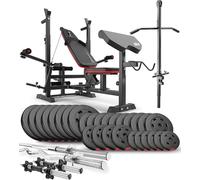 Ensemble d'haltères 165 kg Hop-Sport Banc de Musculation et Poulie haute HS-1075 Set Disques de Poids 31 mm et Barres d'haltères