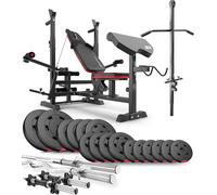 Ensemble d'haltères 75 kg Hop-Sport, Banc de Musculation et Poulie haute HS-1075, Set Disques de Poids 31 mm et Barres d'haltères