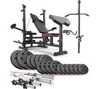 Ensemble d'haltères 75 kg Hop-Sport, Banc de Musculation et Poulie haute HS-1075, Set Disques de Poids 31 mm et Barres d'haltères