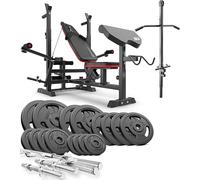 Ensemble d'haltères 106 kg Hop-Sport Banc de Musculation Poulie haute HS-1075 Set Disques de Poids en fonte et Barres d'haltères