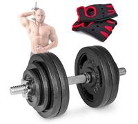 Hop-Sport Haltère de musculation de 30 kg avec une barre d'haltères courte de 40 cm et des disques en fonte (1x30 kg) Noir / Rouge