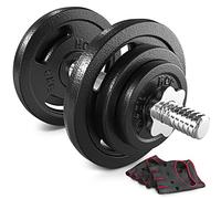 HOP-Sport® Haltère de Musculation en Fonte de 20 kg réglables avec Une Barre d'haltères Courte de 40 cm et kit de disques 1 x 20 kg, Noir