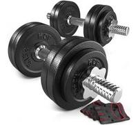 HOP-SPORT® Haltères de Musculation en Fonte de 30 kg avec kit de Deux Barres d'haltères Courtes de 40 cm et Un Jeu de disques 2 x 15 kg