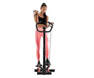 HOP-Sport® HS-055S Noble Stepper Fitness d’Appartement avec Guidon, Poignées et pédales réglables, Cordes d'entraînement et Compteur, Swing Side, Rouge