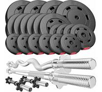HOP-Sport® Kit 105 kg Barres d'Haltère, Disques de Poids, Ensemble avec Barre Longue 167 cm, SZ 120 cm, Barres Courtes 45 cm et Poids 4x10 kg, 6x5 kg, 4x2,5, 6x1,25 kg, Noir