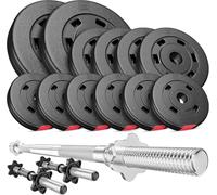 HOP-Sport® Kit de Musculation 38 kg Barres d'Haltère Longue 167 cm et Deux Barres Courtes 45 cm, Set de Disques de Poids 2x5, 4x2,5, 6x1,25 kg, Ensemble d'haltères avec Fermetures en étoile
