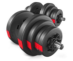 HOP-Sport® Kit d'Haltère de Musculation bitumineux de 40 kg avec Une Barre d'haltères Courte de 52 cm et des disques en Plastique, 2 x 20 kg, Noir
