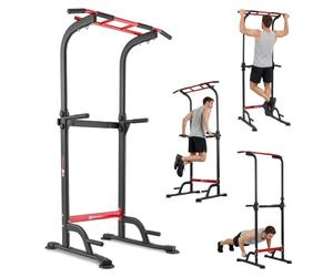 HOP-SPORT® Power Tower HS-2012K avec Station de dips, Tour de Musculation Multifonction Complet avec Barre de Traction réglable, Chaise Romaine avec Charge Max. 150 kg