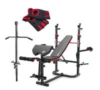 Hop-Sport Set Banc de Musculation Pliable Inclinable HS-1065 avec Poulie Haute, Gants en Néoprène, Support d’Haltères, Presse à Jambes, Papillon, Banc d'entraînement Complet