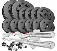 Hop-Sport Set de 45 kg Barres d'Haltère avec Disques de poids, Ensemble d'haltères avec Barre SZ 120 cm, Barre longue 167 cm, Deux barres d'haltères courtes 45 cm, Kit d'haltères avec poids pour musculation 2x5 kg, 4x2,5 kg, 6x1,25 kg Noir