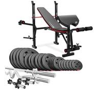 Hop-Sport Set d'haltères de 106 kg avec Banc de Musculation Pliable HS-1055 avec Pupitre de Curl, Papillon, Presse à jambes
