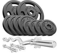Hop-Sport Set d'Haltères en Fonte 37 kg avec Barre SZ Curl, Barres d'haltères courte et Disques de poids, Jeu d'haltères complet