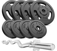 Hop-Sport Set d'Haltères en Fonte 37 kg avec Barre SZ Curl et Disques de poids ajustables, Fermetures Chromées, Kit de poids pour musculation à domicile, Ensemble d’haltères avec poids Noir G