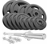 Hop-Sport Set d'Haltères en Fonte 59 kg, Barre longue, Barres d'haltères courte, Disques de poids, Jeu d'haltères pour musculation