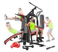 HOP-Sport® Station de Musculation Multifonction HS-1054K, Appareil avec 3 Positions 72kg, Banc d'entraînement, Sac et Gants de Boxe, Module Papillon, Barre de Traction, Poulie Haute, Haltères 2x1,5kg