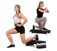 Hop-Sport Step de Fitness HS-PP033AS pour la maison, Stepper d'aérobic avec Hauteur Ajustable 3 marches, Antidérapant, max. 350 kg, Noir/Blanc Noir / Blanc