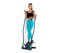 Stepper HS-045S Slim avec poignées Nordic Walking, Extenseurs, Résistance réglable, Ordinateur d'entraînement (Noir/Bleu)