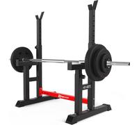Hop-Sport Support d'haltères réglable pour haltères longs HS-1007L, Squat Rack support de squat pouvant supporter jusqu'à 400 kg, construction extra stable et robuste Noir / Rouge