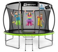 Hop-Sport Trampoline Extérieur Enfant Citrouille 366 cm, Kit Complet avec Filet de sécurité interieur, Tapis de Saut, Échelle, Capacité de Charge 150 kg, Certificats de sécurité Noir / Vert G