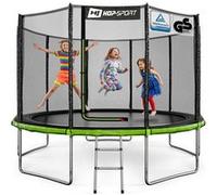 Hop-Sport Trampoline Extérieur Enfant Rond 366 cm, Kit Complet avec Filet de sécurité, Tapis de Saut, Échelle, Capacité de Charge 150 kg, Certificats de sécurité Noir / Vert