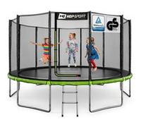 Hop-Sport Trampoline Extérieur Enfant Rond 427 cm, Kit Complet avec Filet de sécurité, Tapis de Saut, Échelle, Capacité de Charge 150 kg, Certificats de sécurité Noir / Vert G