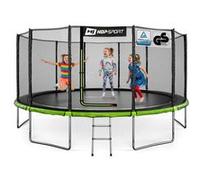 Hop-Sport Trampoline Extérieur Enfant Rond 488 cm, Kit Complet avec Filet de sécurité, Tapis de Saut, Échelle, Capacité de Charge 150 kg, Certificats de sécurité Noir / Vert G