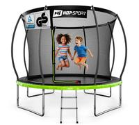 Hop-Sport Trampoline Extérieur Enfant Citrouille 305 cm, Kit Complet avec Filet de sécurité interieur, Tapis de Saut, Échelle, Capacité de Charge 150 kg, Certificats de sécurité Noir / Vert