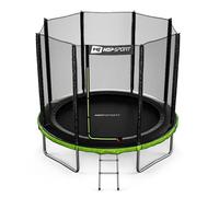 Hop-Sport Trampoline Extérieur Enfant Rond 244 cm, Kit Complet avec Filet de sécurité, Tapis de Saut, Échelle, Certificats de sécurité Noir / Vert