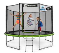 Hop-Sport Trampoline Extérieur Enfant Rond 366 cm, Kit Complet avec Filet de sécurité, Tapis de Saut, Échelle, Capacité de Charge 150 kg, Certificats de sécurité Noir / Vert