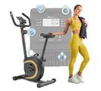 HOP-SPORT® Vélo d’Appartement HS-015H Vox, Roue d’inertie de 5 kg, Résistance magnétique réglable à 8 Niveaux, Ordinateur LCD et Capteurs cardiaques, Vélo Stationnaire Silencieux Max. 120 kg, Or