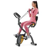 Hop-Sport Vélo D'appartement Magnétique X-Bike HS-3010X Grix, Roue d'inertie de 6 kg, Vélo De Fitness Pliant 3 en 1 avec Dossier, Bandes de résistance, Pulsomètres et écran LCD, Jaune