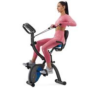 Hop-Sport Vélo D'appartement Magnétique X-Bike HS-3010X Grix, Roue d'inertie de 6 kg, Vélo De Fitness Pliant 3 en 1 avec Dossier, Bandes de résistance, Pulsomètres et écran LCD, Bleu