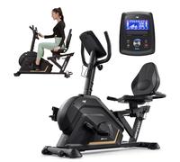 HOP-SPORT® Vélo d'appartement Semi-allongé HS-120L Ravel Bluetooth et App. Kinomap, Résistance magnétique 32 Niveaux, Roue d’inertie 10 kg, Vélo couché 12 programmes d'entraînement, Noir/Doré