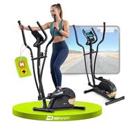 HOP-Sport® Vélo elliptique l'APP Compatible Bluetooth HS-003C Focus, Résistance Magnétique 16 Niveaux, Roue d’inertie 9 kg, Capteur de Pouls Crosstrainer Cardio à Domicile, Poids Max. 120 kg, Doré