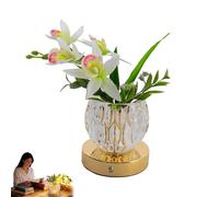 HOPASRISEE 3 Color Rechargeable Flower Light - Crystal Vase Table Lamp | Touch Dimmable Bedside Night Light with Artificial Orchid, USB-C Cordless for Home Decor(A)