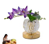 HOPASRISEE 3 Color Rechargeable Flower Light - Crystal Vase Table Lamp | Touch Dimmable Bedside Night Light with Artificial Orchid, USB-C Cordless for Home Decor(B)