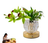 HOPASRISEE 3 Color Rechargeable Flower Light - Crystal Vase Table Lamp | Touch Dimmable Bedside Night Light with Artificial Orchid, USB-C Cordless for Home Decor(D)