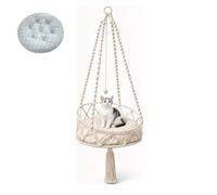 HOPASRISEE Boho Hanging Cat Beds - Handwoven Macrame Cat Hammock | Soft Removable Plush Cushion & Dangling Tassel Toy, Wall Mounted Boho Cat Swing Bed for Indoor Cats(B,50cm)