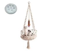 HOPASRISEE Boho Hanging Cat Beds - Handwoven Macrame Cat Hammock | Soft Removable Plush Cushion & Dangling Tassel Toy, Wall Mounted Boho Cat Swing Bed for Indoor Cats(A,50cm)