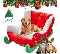 HOPASRISEE Christmas Sleigh Dog Bed - Cat Bed, Funny Santa Sleigh Pet Warm Bed, Removable & Washable Plush Pet Comfortable Sofa with Non-Slip Base, Suitable for Pets to Sleep Peacefully in Winter (L)