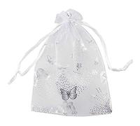 Hopbucan 100 PièCes SéRies 9X12 Cm Papillon Organza Cadeau Pochette de Bonbons Pochette Cordon de Mariage Faveur Blanc