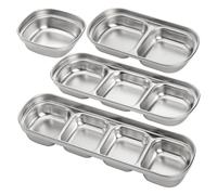 Hopbucan Lot de 4 assiettes divisées pour sauce soja, ketchup, banchan, argentées