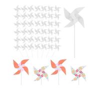 Hopbucan Lot de 50 moulins à vent en papier pour enfants - Blancs - Moulins à vent vierges en papier - Moulins à vent en plastique - Petits moulins à vent pour l'été des enfants