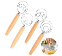 HOPCNF Lot de 4 fouets danois - Avec manche en bois - Mixeur manuel en acier inoxydable - Pour la cuisson du pain, de la pâte, des gâteaux, des pâtisseries et plus encore (9,5 pouces)