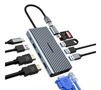 HOPDAY 12 in 1 USB C Hub, USB C Station d'accueil Triple Display Via VGA/2*HDMI, MacBook Pro/Air USB C Adaptateur (USB A 3.0,1g Ethernet, PD 100W, Mic 3,5 mm, SD/TF) Dongle pour Dell, HP, Lenovo