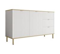 Hope - buffet bas 135 cm - 3 tiroirs et 2 portes - Blanc / Doré
