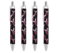 Hope Lot de 4 stylos à bille rétractables pour la lutte contre le cancer du sein Encre bleue Pointe fine 0,5 mm Fournitures de bureau