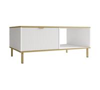 Hope - table basse 100 cm - 1 tiroir et 1 niche - Blanc / Doré